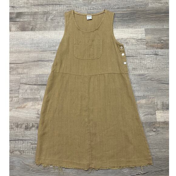 Gerties 100% Linen Midi Dress Medium Cottagecore Peasant Boho Lagenlook - Picture 1 of 7